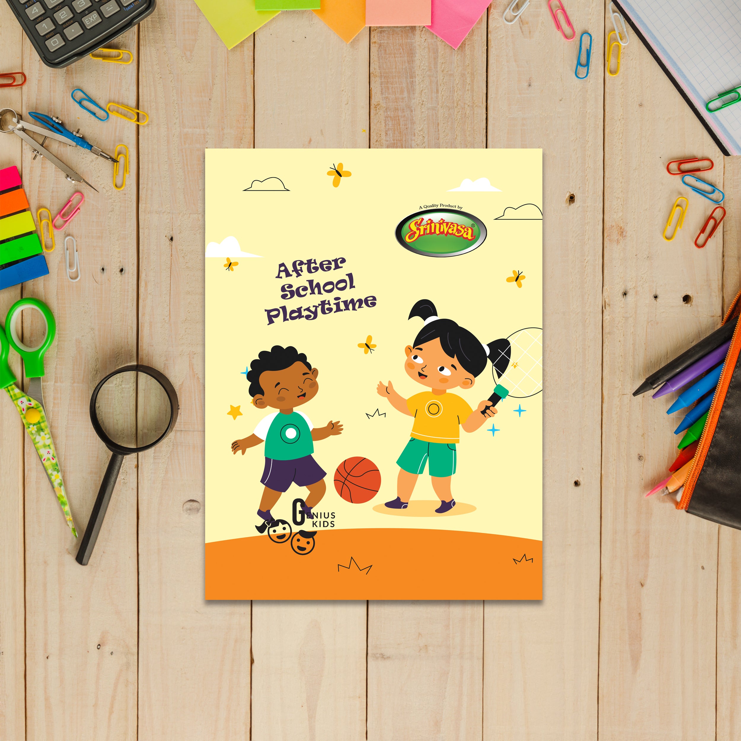 srinivasa school notebook on a desk