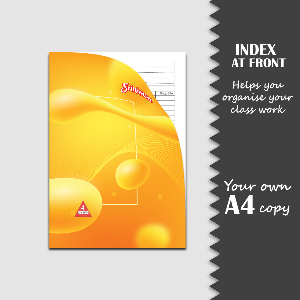 index page information of a srinivasa a4 size notebook
