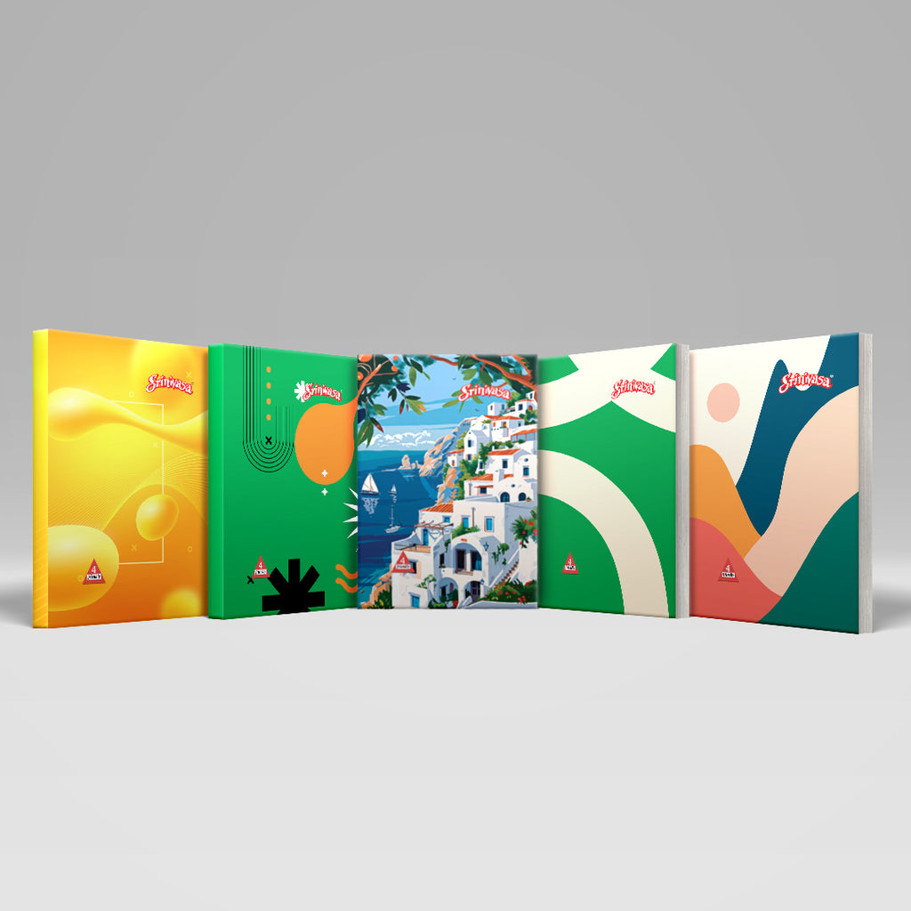 pack of srinivasa a4 notebooks cover designs showed