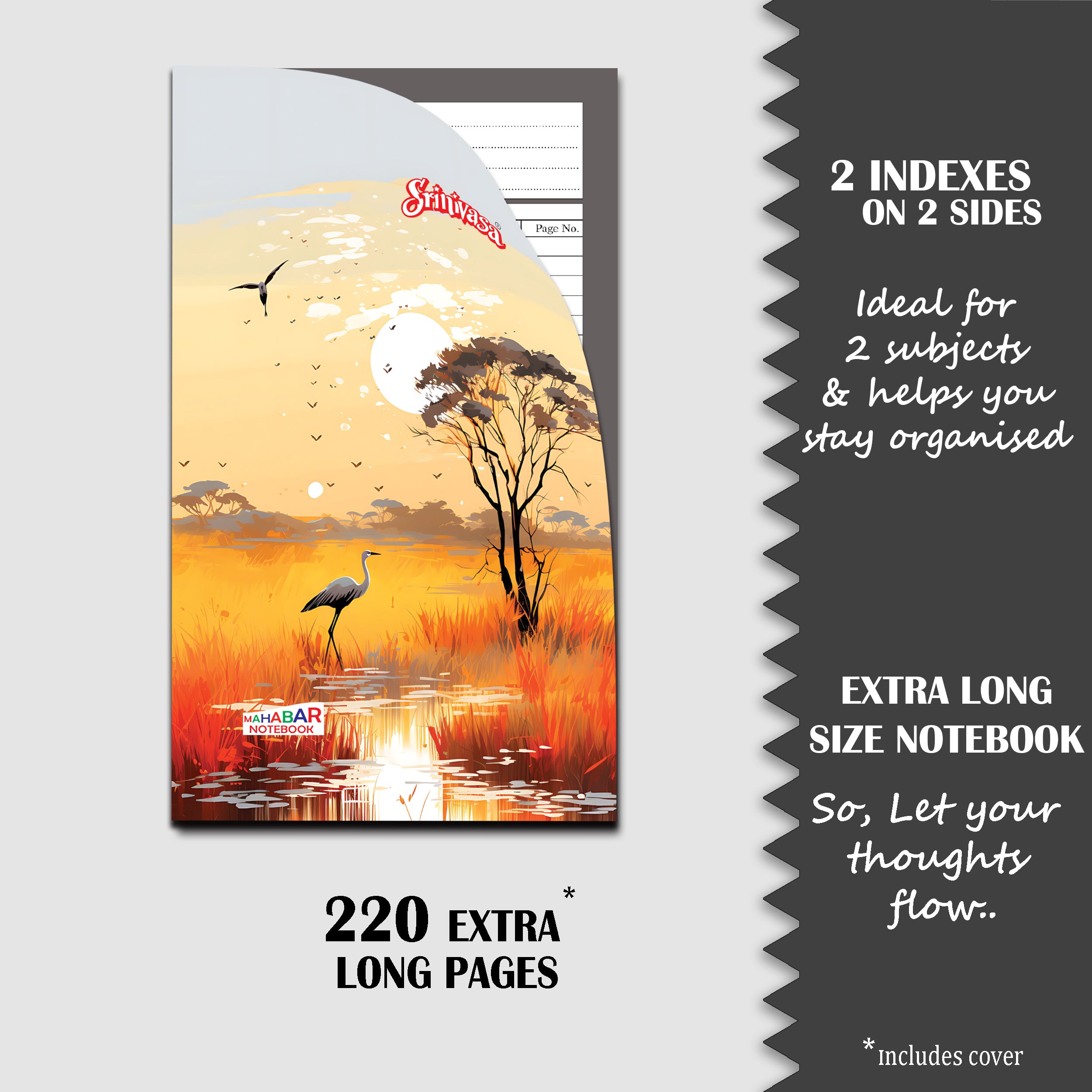 features of srinivasa mahabar extra long notebook 220 pages