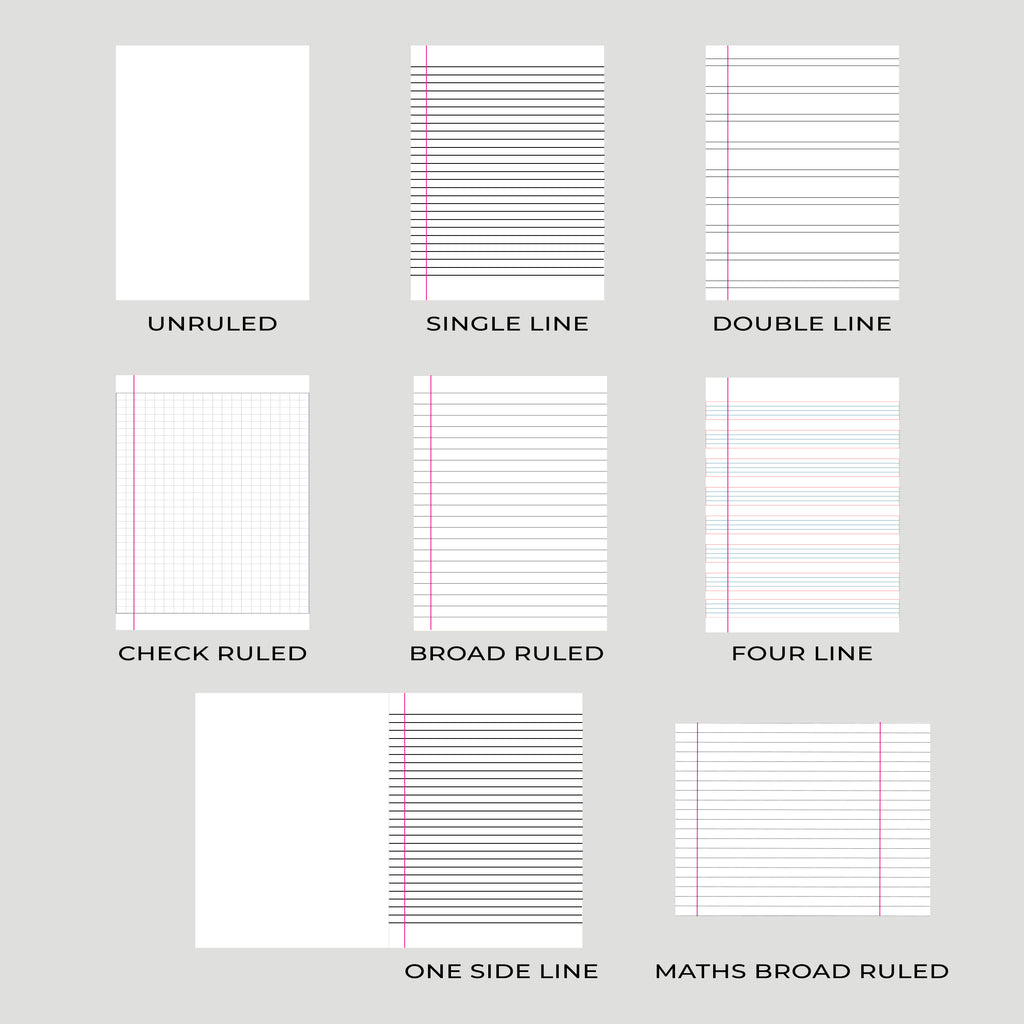 different ruling types of notebooks offered by srinivasa 