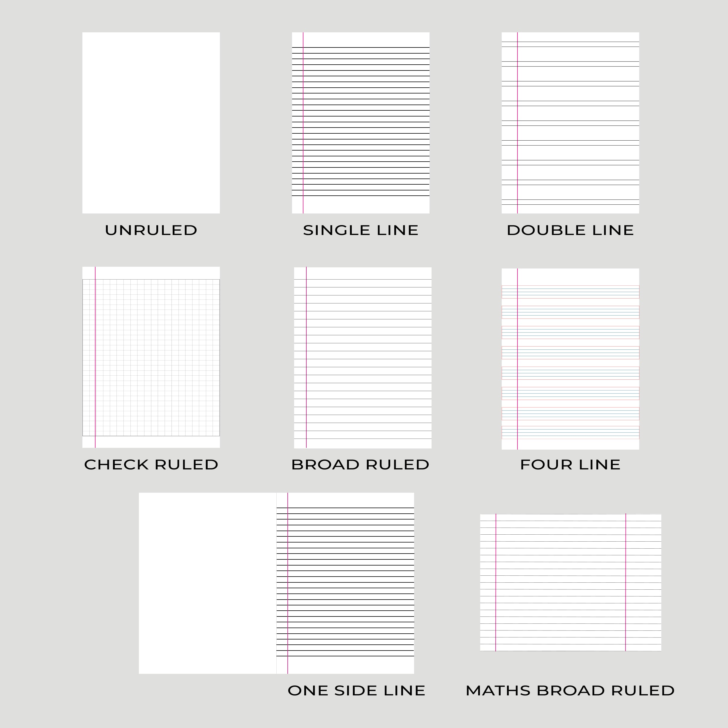 different ruling types of notebooks offered by srinivasa 